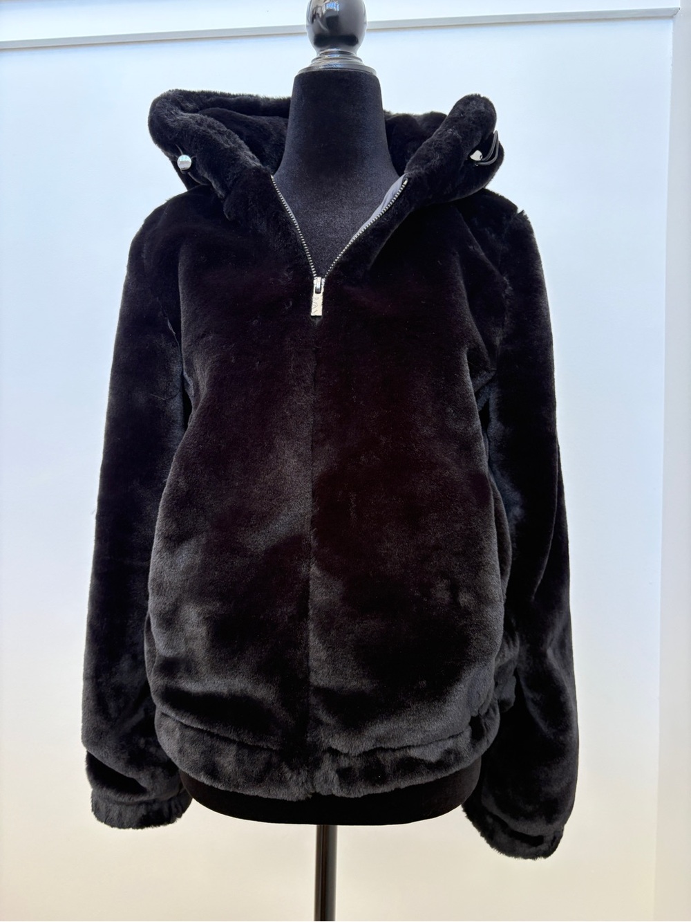 Marc New York Black Faux Fur Teddy Jacket with Hood